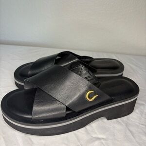 NWT AEROSOLES Black Leather Charlie Slides
